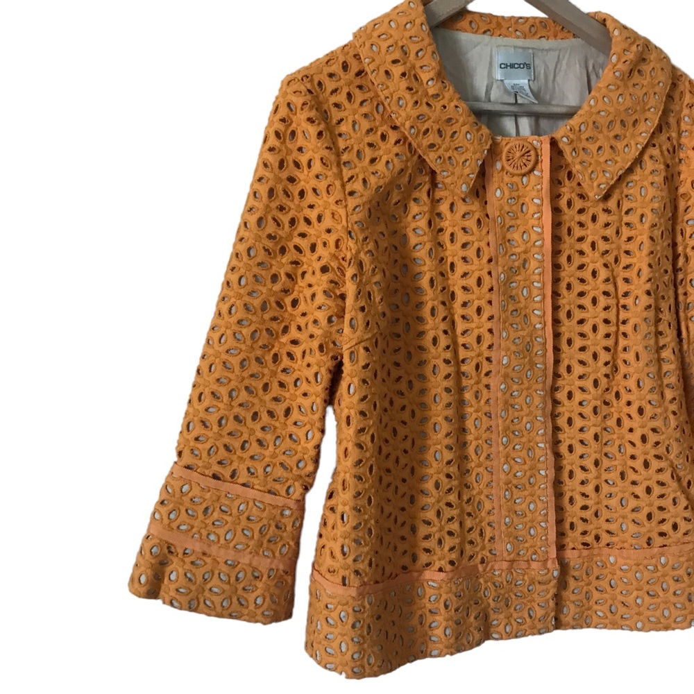 Chico’s Orange Eyelet embroidered Jacket blazer size M - Picture 11 of 15